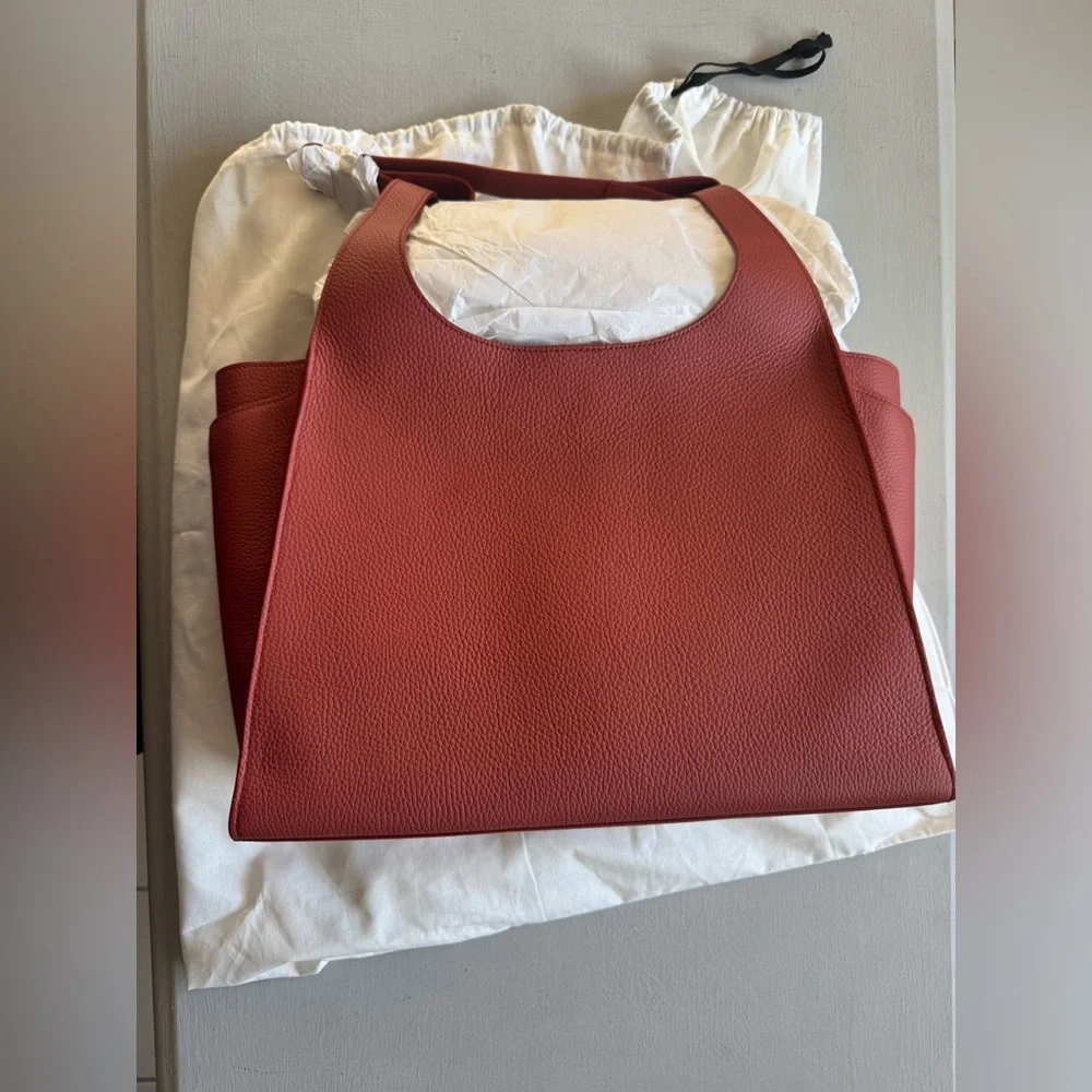 NWT Cuyana Double Loop Satchel in Dark Terracotta Pebbled Leather